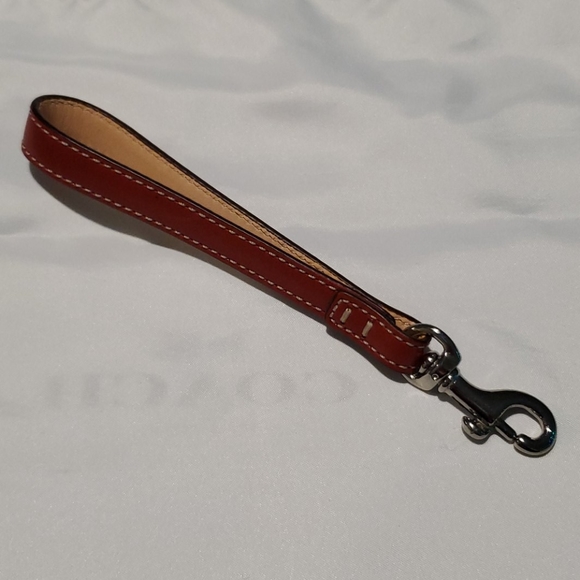 Red/Tan Small Coach Wristlet Strap w/ White Stitch - Picture 1 of 3